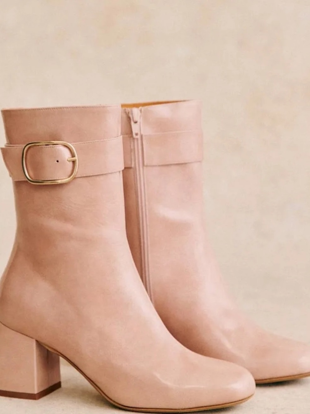 Sezane Blush Leather Margot Ankle Boots